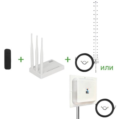 Готовый к работе 4G комплект для Интернета “Базовый+” (модем + роутер + антенна + 10 м кабеля и переходник) 4G / 3G / LTE