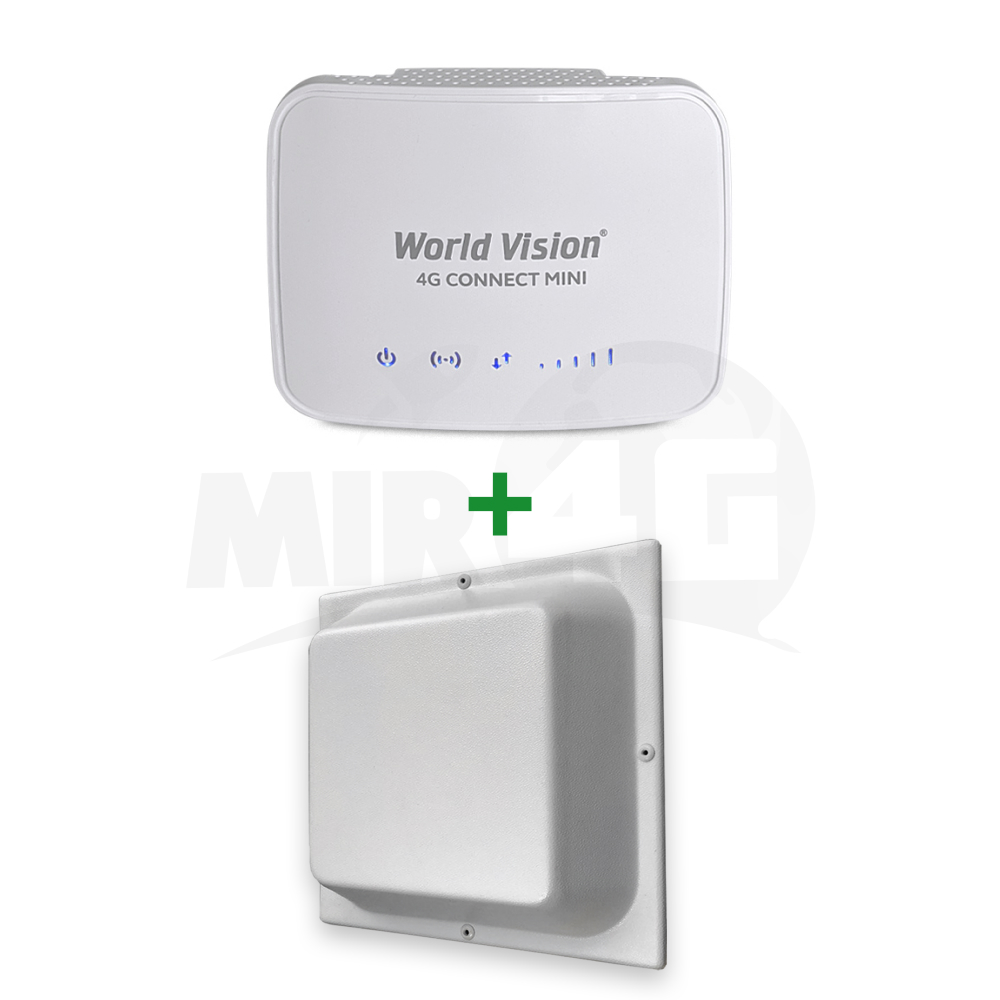 Комплект Эконом Плюс, роутер World Vision CONNECT mini и панельная антенна